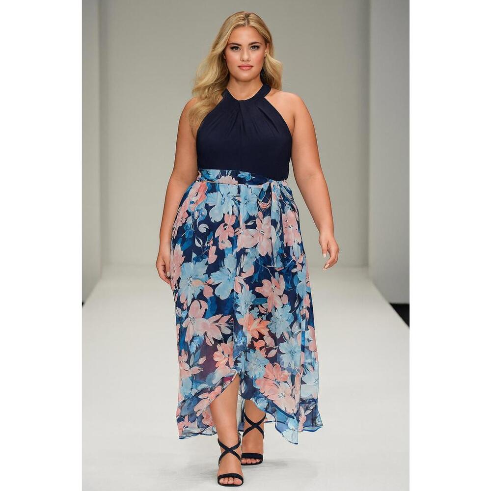 SLNY Navy Floral Multi Long Dress sz 14 Day-Dinner